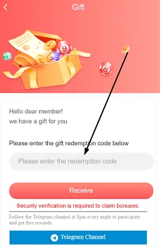 Enter the gift code